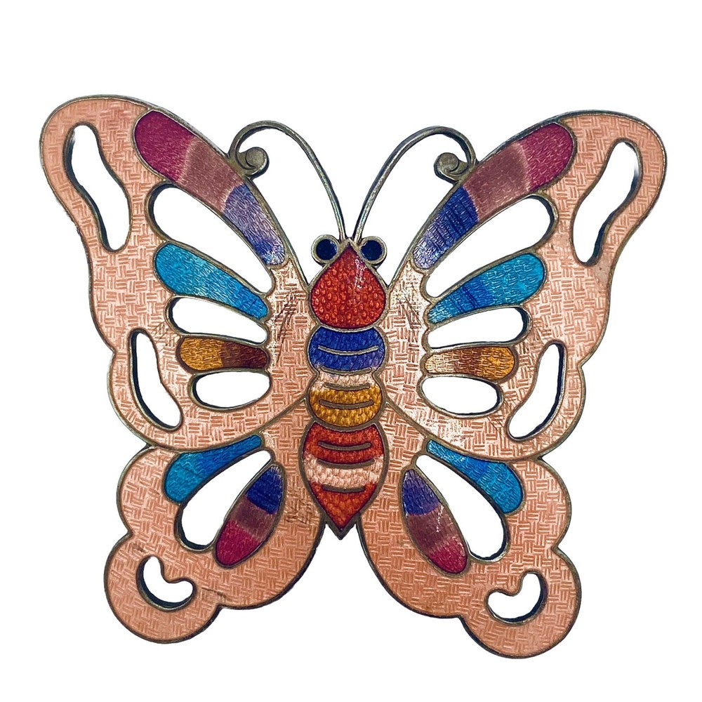 Vintage Cloisonne Multi Color Butterfly Belt Buckle Artsy Marked Signed C L